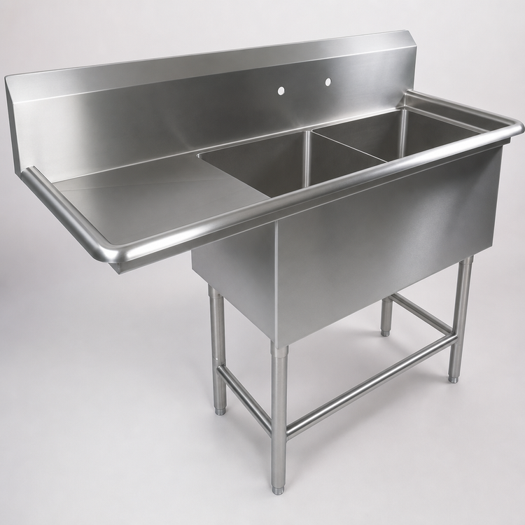 Product image #3 for John Boos Pro-Bowl Floor Model 2-Compartment Sink with Left Drainboard, 100-3/16 Inches Wide, 14-Gauge Stainless Steel