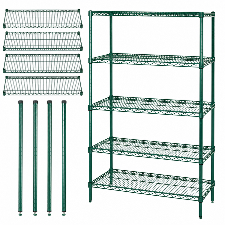 Product image #3 for Quantum Wire Shelving Starter Kit, 42W x 21D x 54H, 5 Shelves, Green Epoxy Finish
