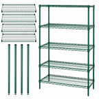 Thumbnail image #3 for Quantum WR54-2142P-5 Stationary Wire Shelving Starter Kit, 42W x 21D x 54H, 5 Shelves, Green Epoxy Finish