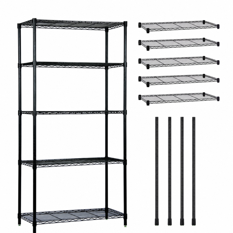 Product image #3 for Quantum 42" x 30" x 54" Black Epoxy Wire Shelving Starter Kit with 5 Shelves