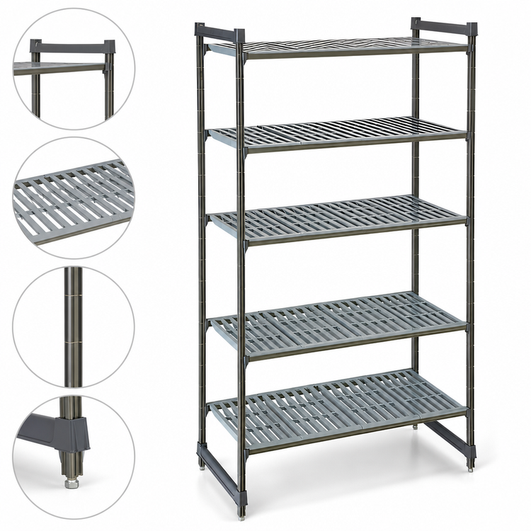 Product image #3 for Cambro Camshelving® Basics Plus 36" Wide x 24" Deep x 72" High 5-Tier Stationary Starter Unit, Vented, Brushed Graphite
