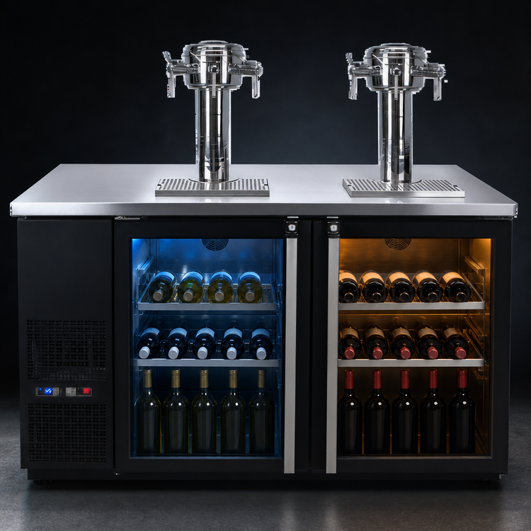 Product image #3 for Pro-Line E-Series Dual Temperature Wine Cooler Dispenser, 59-1/2 Inch Wide, Two-Section, Self-Contained Refrigeration