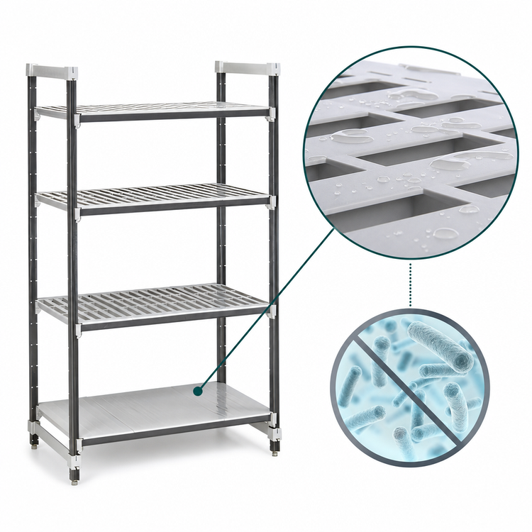 Product image #3 for Cambro Camshelving Elements XTRA 4-Tier Stationary Starter Polymer Shelving Unit, 24 x 48 x 84 Inches, Speckled Gray