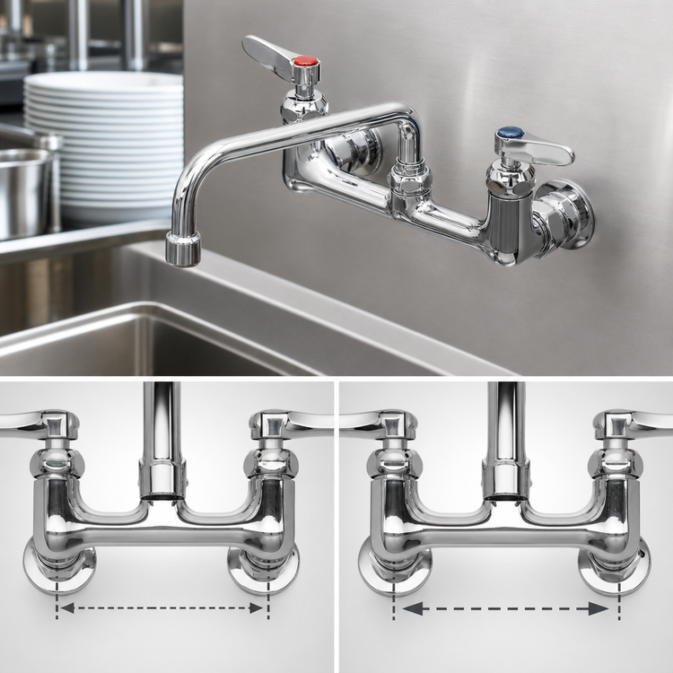 Product image #3 for T&S Brass Wall-Mounted Double Pantry Mixing Faucet with 10-Inch Swing Nozzle and 8-Inch Adjustable Centers