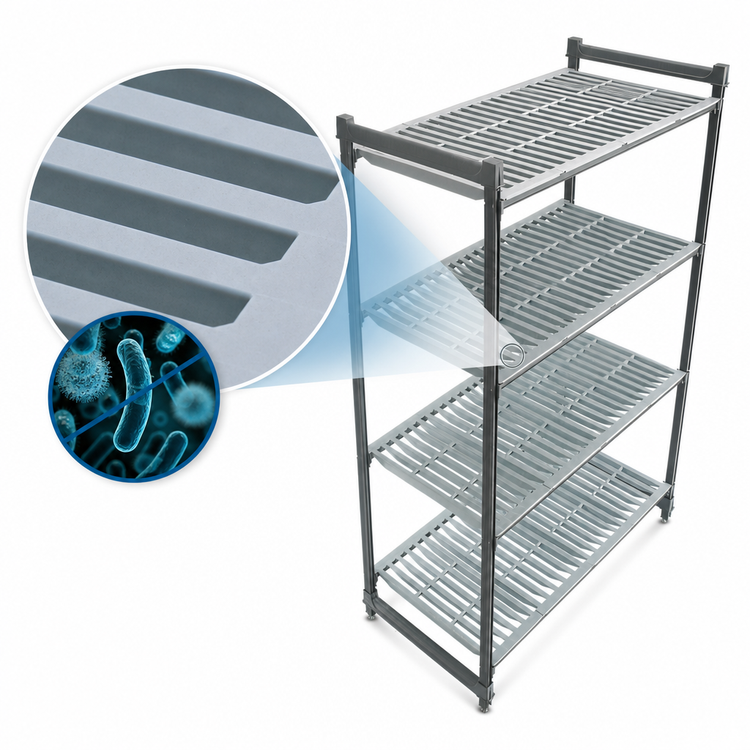 Product image #3 for Cambro Camshelving Basics Plus 4-Shelf Stationary Starter Unit, 24" x 54" x 72", Brushed Graphite