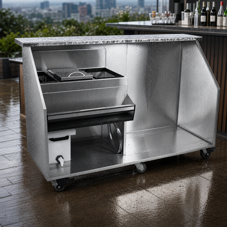 Product image #3 for Portable Bar for Stackable Cups with Refrigerator Space, 84-Inch Stainless Steel, 12-Inch Ice Bin