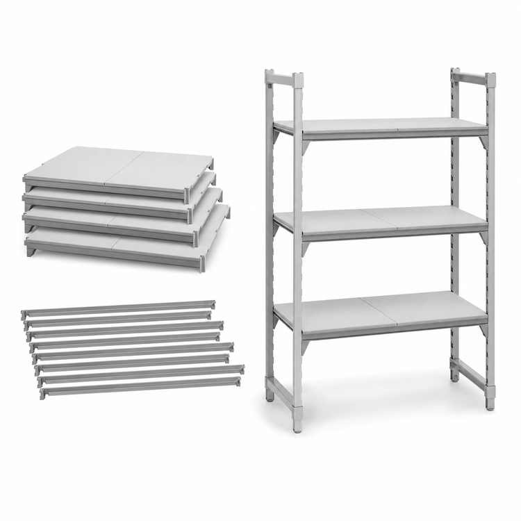 Product image #4 for Cambro Camshelving Premium 4-Shelf Solid Shelf Kit, 18 x 48 Inches, Speckled Gray