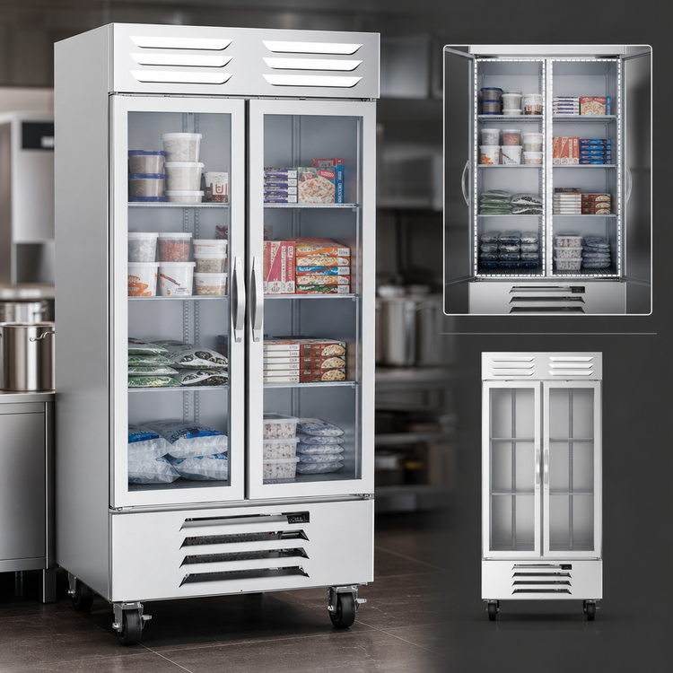 Product image #4 for Beverage-Air Vista® Two-Section Bottom-Mount Self-Contained Reach-In Freezer with Glass Doors, 35.08 Cu. Ft.