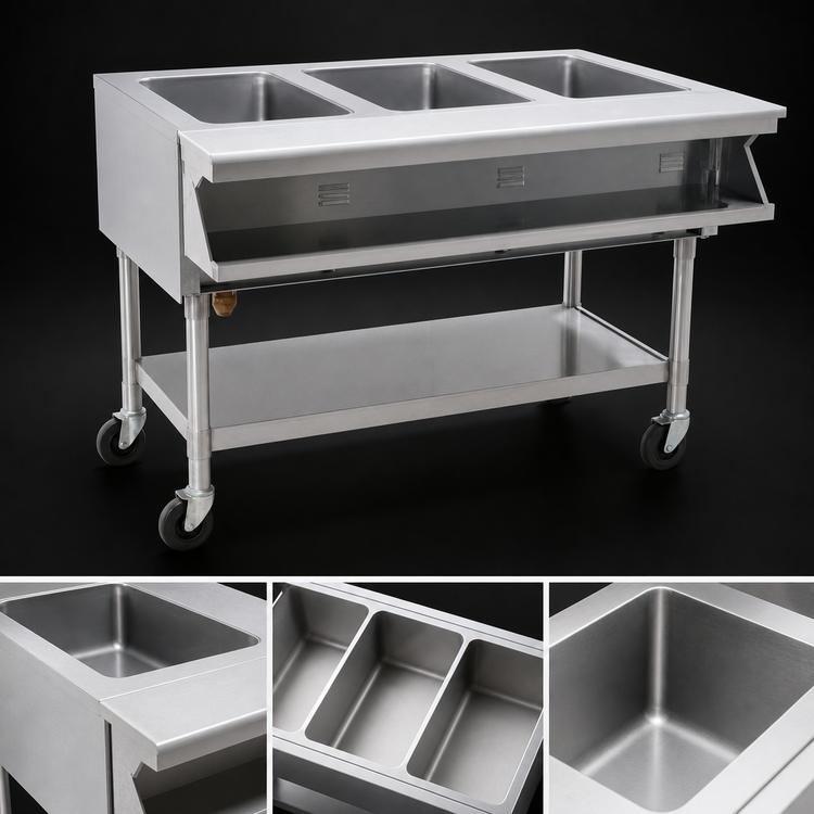 Product image #3 for Eagle Group Portable Sealed Well Electric Hot Food Table, Open Base, 3-Well, 240V