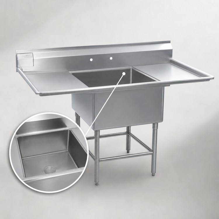 Product image #3 for Eagle Group Spec-Master FN Series One-Compartment Floor Model Stainless Steel Sink with 36-Inch Left Drainboard, 59-1/2 x 27 Inches, 14-Gauge Top