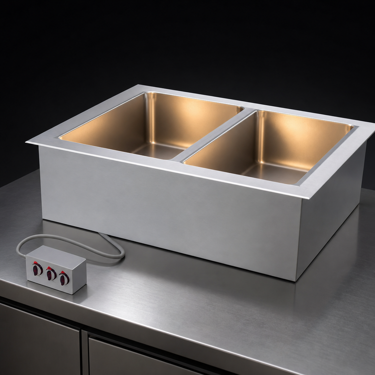 Product image #3 for Duke Manufacturing Electric Insulated Drop-In Hot Food Well with 2 Full-Size Pans and Remote Controls
