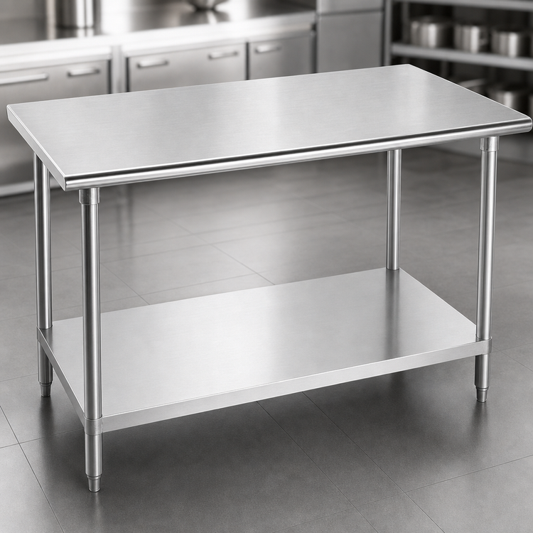 Product image #3 for Advance Tabco 120" x 30" 16-Gauge 304 Stainless Steel Work Table with Adjustable Undershelf