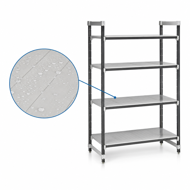 Product image #3 for Cambro Camshelving Elements XTRA 4-Tier Solid Stationary Starter Shelving Unit, 24 x 36 x 64 Inches, Speckled Gray