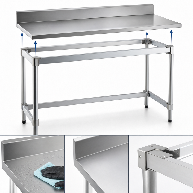 Product image #3 for 84-Inch x 30-Inch Aluminum Work Table with 16-Gauge 304 Stainless Steel Top and 6-Inch Backsplash