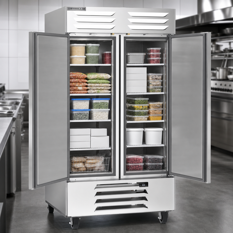 Product image #4 for Beverage-Air Vista® Series Two-Section Reach-In Freezer, 35.08 Cu. Ft., Bottom-Mounted Self-Contained, Solid Hinged Doors
