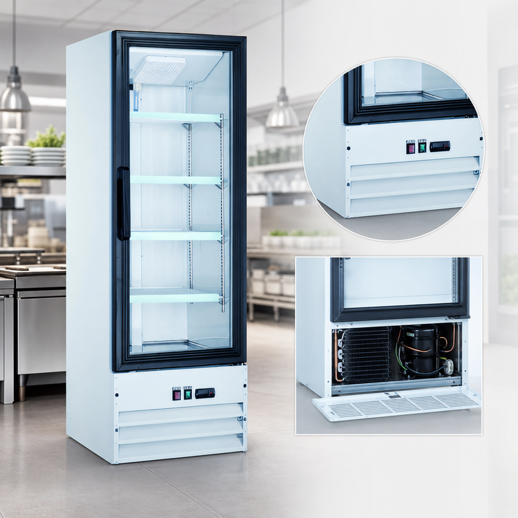 Product image #3 for Omcan RE-CN-0009-HC One-Section Reach-In Display Refrigerator, 9.1 Cu. Ft., Bottom Mount, Glass Door