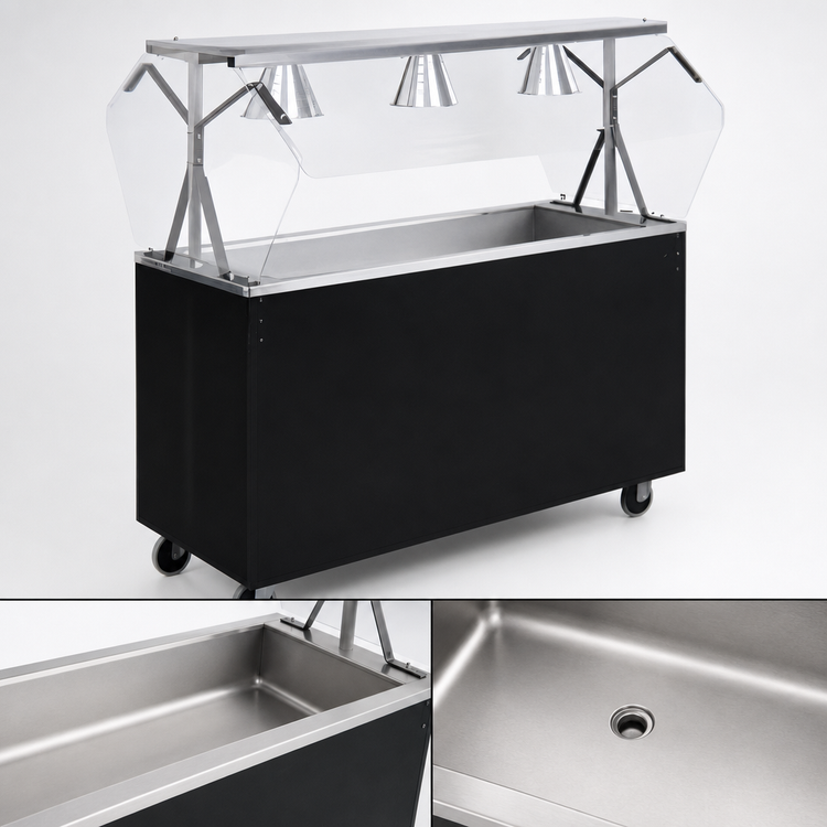 Product image #3 for Vollrath 2-Series Affordable Portable 4-Pan Non-Refrigerated Cold Food Station with Buffet Breath Guard, Lights, and Sliding Door Storage Base