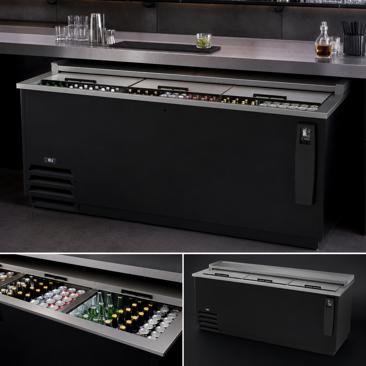 Product image #3 for Beverage Air Frosty Brew Horizontal Deep Well Bottle Cooler, 80 In. Wide, 24.1 Cu. Ft., 3 Sliding Lids, Black