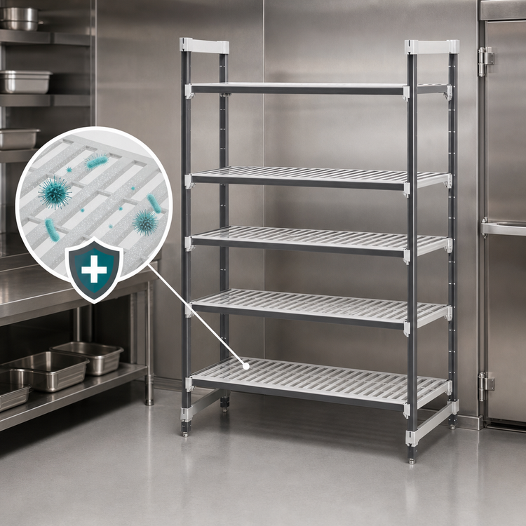 Product image #3 for Cambro Camshelving® Elements XTRA 48"W x 24"D x 72"H 5-Tier Vented Stationary Starter Unit, Speckled Gray