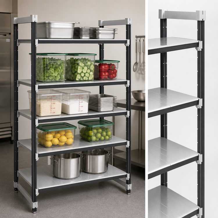 Product image #3 for Cambro Camshelving Elements XTRA 5-Tier Solid Stationary Starter Unit, 21 x 54 x 84 Inches, Speckled Gray