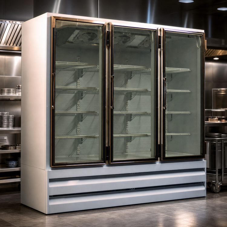 Product image #3 for Howard-McCray GF65BM-FF 3-Section 65 cu. ft. Bottom Mount Hinged Glass Door Freezer Merchandiser