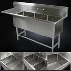 Thumbnail image #3 for John Boos Pro-Bowl 3PB24-1D24L 3-Compartment Stainless Steel Sink with Left Drainboard, 24 x 24 x 12 Inch Bowls, 16-Gauge, 10-Inch Backsplash