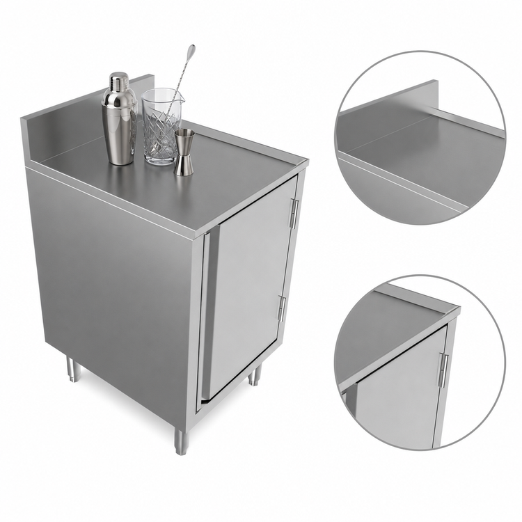 Product image #4 for BK Resources Well Series 21 x 18 Inch Stainless Steel Underbar Cabinet with Flat Top, Raised Edge, and 6-Inch Adjustable Legs