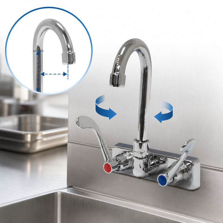Product image #4 for Advance Tabco 4-Inch Centers Splash Mount Gooseneck Faucet with Wrist Handles