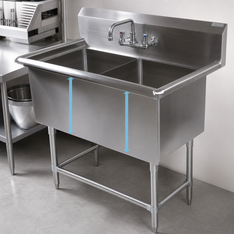 Product image #3 for John Boos Pro-Bowl 2-Compartment 14-Gauge Stainless Steel Floor Sink with 18" x 18" x 12" Bowls