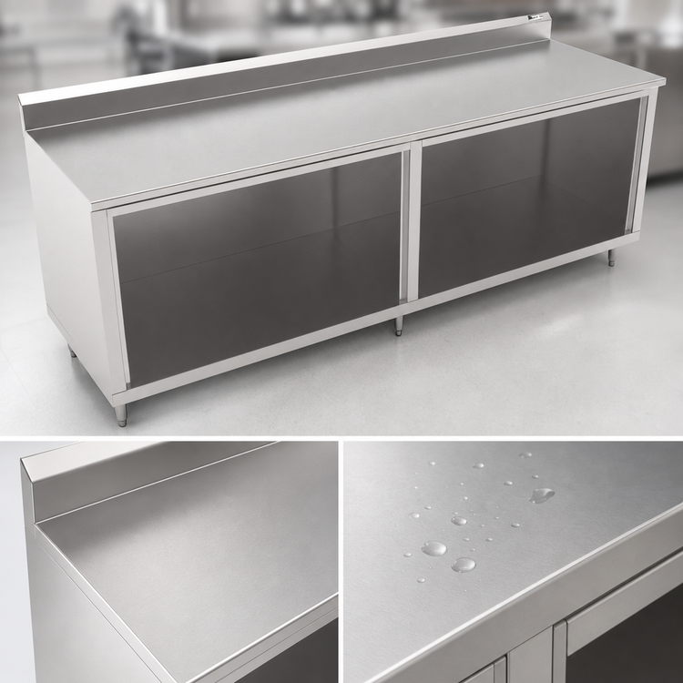 Product image #3 for John Boos Underbar Stainless Steel Work Table with Open Front Cabinet Base, 108 x 24 Inches, 5-Inch Backsplash