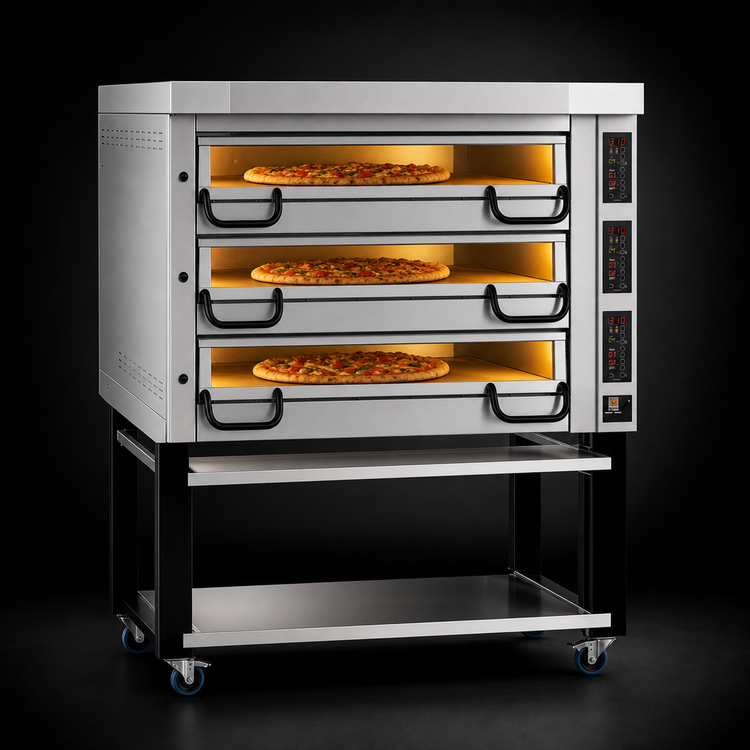 Product image #3 for PizzaMaster PM 923ED 3-Deck Electric Pizza Deck Oven with Hearth Stone Baking Surface, IQControl, and Oven Stand