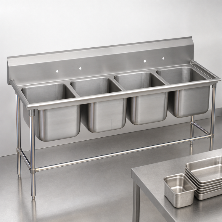 Product image #3 for Advance Tabco Regaline 4-Compartment Stainless Steel Commercial Sink, 114 1/4 Inches Long, with 24 x 24 x 14 Inch Compartments