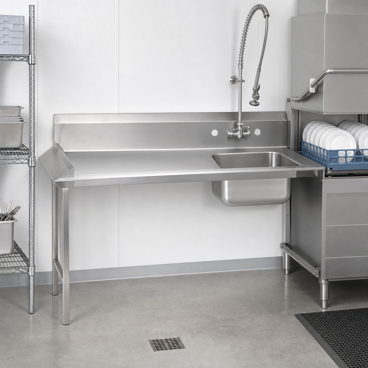 Product image #3 for Advance Tabco 71-Inch Left-Hand Straight Soil Dishtable with Pre-Rinse Sink, 16-Gauge 304 Stainless Steel