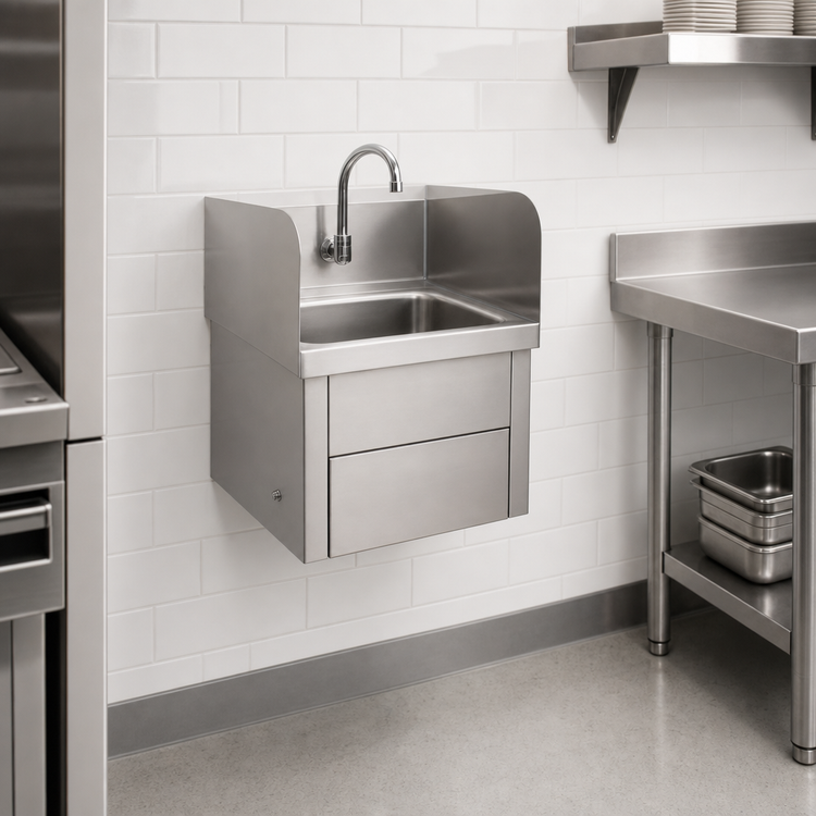 Product image #4 for John Boos Wall-Mount Knee-Activated Hand Wash Sink with Gooseneck Faucet, 14 x 10 x 5-Inch Bowl