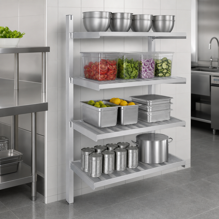 Product image #3 for Channel T-Bar Cantilevered Shelving System, Aluminum, 48" W x 24" D x 72" H