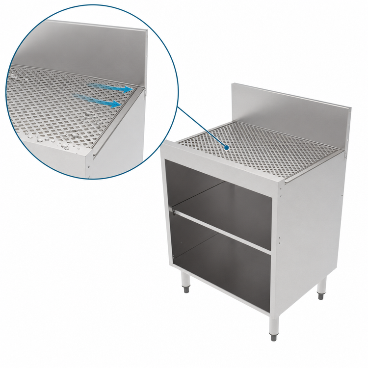 Product image #4 for 24 Inch Wide Underbar Storage Cabinet with Drainboard Top and 6 Inch Backsplash, Stainless Steel