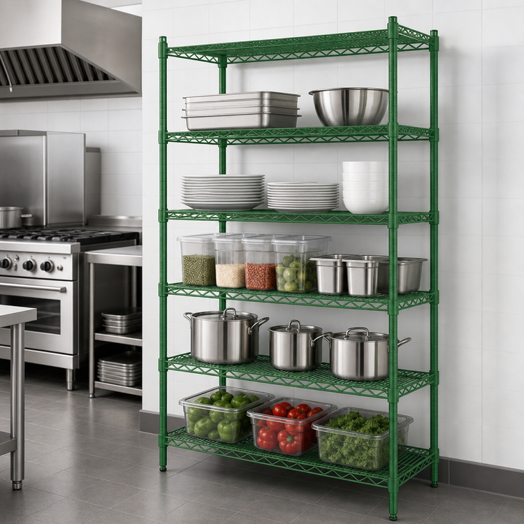 Product image #3 for Steel Works Stainless Heavy Duty 5-Tier Green Epoxy Wire Shelving Unit, 18 x 60 x 84 Inches