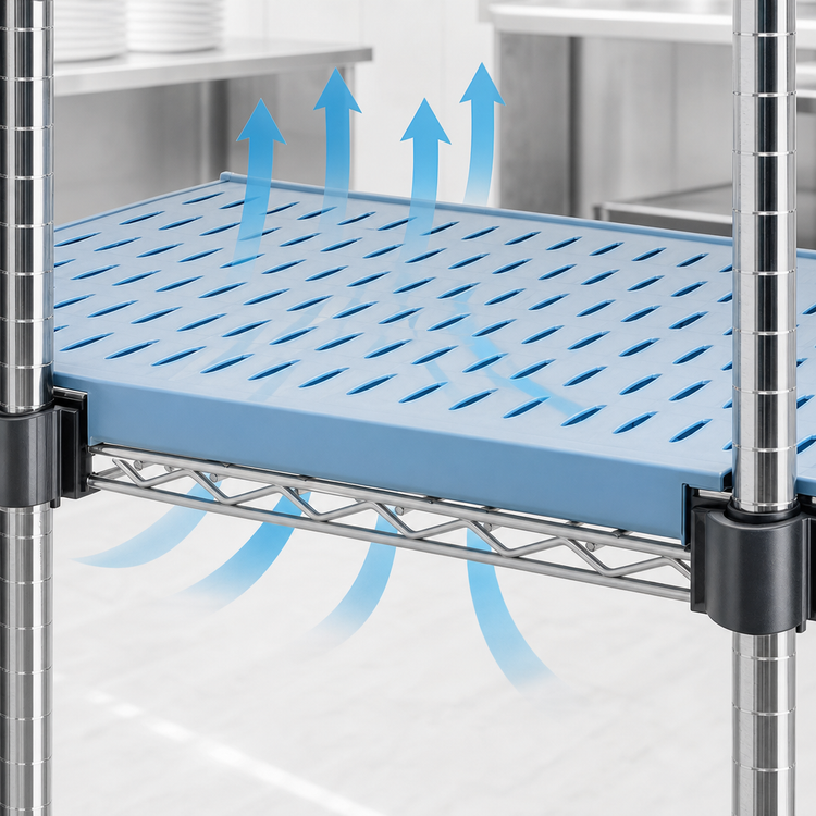 Product image #3 for QuadPlus 36 x 24 Inch Louvered Blue Polymer Shelf Mat with MicroGard Antimicrobial Protection and Chrome Wire Frame