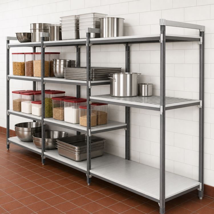 Product image #3 for Cambro Camshelving Elements XTRA 4-Tier Stationary Add-On Shelving Unit, 21" x 60" x 72", Vented and Solid, Speckled Gray