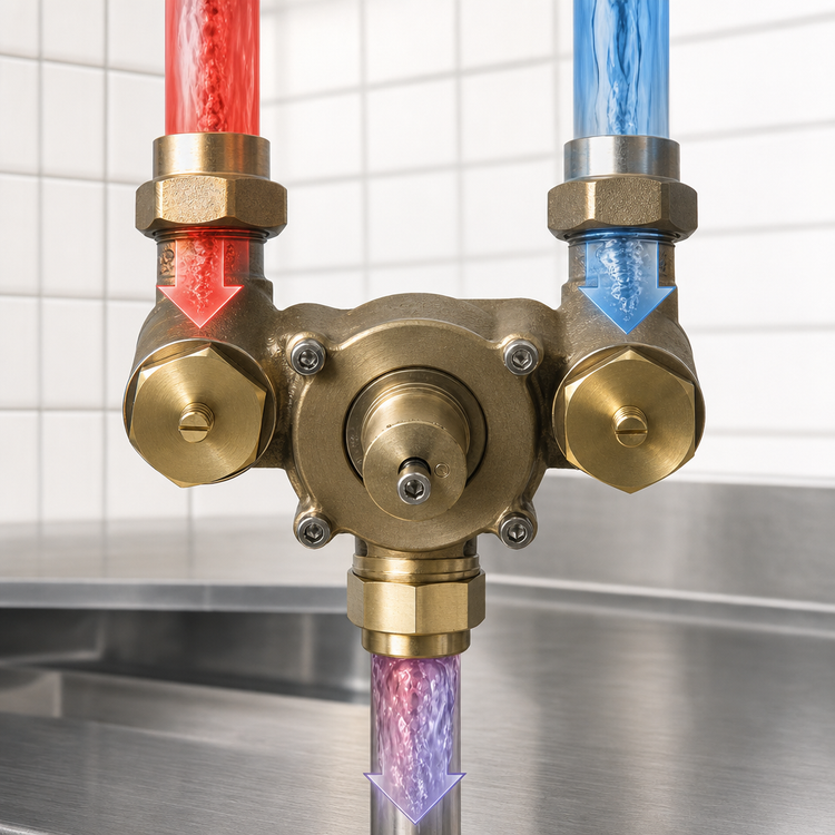 Product image #3 for T&S Brass Thermostatic Mixing Valve, 2 to 7 GPM, 1/2 Inch NPT Inlets, 3/4 Inch NPT Outlet