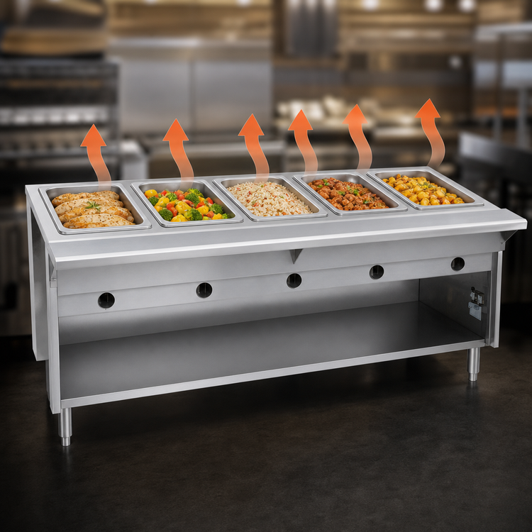 Product image #3 for Spec-Master HT5OB-LP 79" Five Pan Liquid Propane Dry Hot Food Table with Open Base