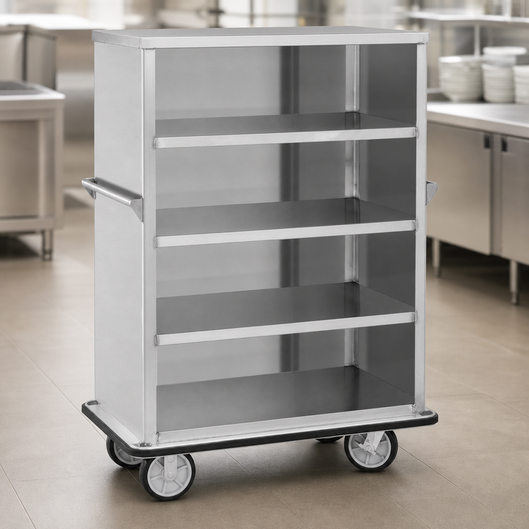 Product image #2 for FWE Super Duty Enclosed Queen Mary Utility Cart, 5 Shelves, 48 Inch Wide, Stainless Steel