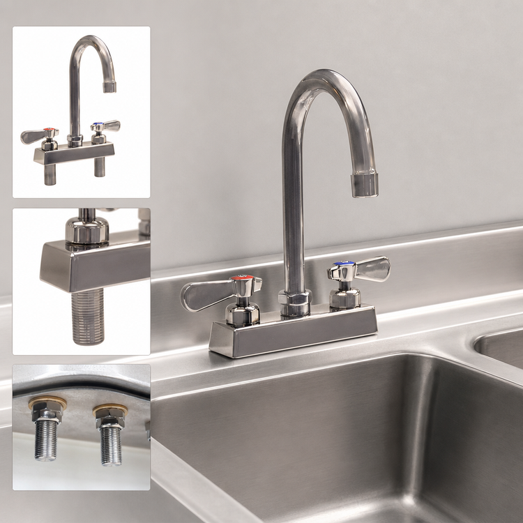 Product image #3 for BK Resources Evolution Deck Mount Manual Faucet with 4-Inch Centers and 4-1/2-Inch Gooseneck Spout