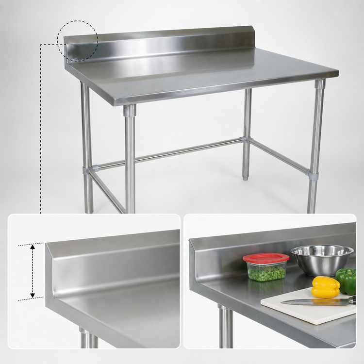Product image #3 for John Boos Stallion 120-Inch x 30-Inch Stainless Steel Work Table with 5-Inch Backsplash and Safety Edge