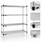 Thumbnail image #3 for Eagle Group Quad-Adjust F2QA2-74-2472C Stationary 4-Tier Chrome Wire Shelving Starter Unit, 72W x 24D x 74H