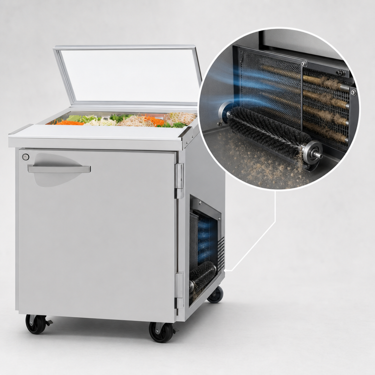Product image #3 for Turbo Air PRO Series 28-Inch One-Section Sandwich/Salad Prep Table with Glass Lid, Rear-Mount Self-Contained Refrigeration, 8 Pans, 1 Door