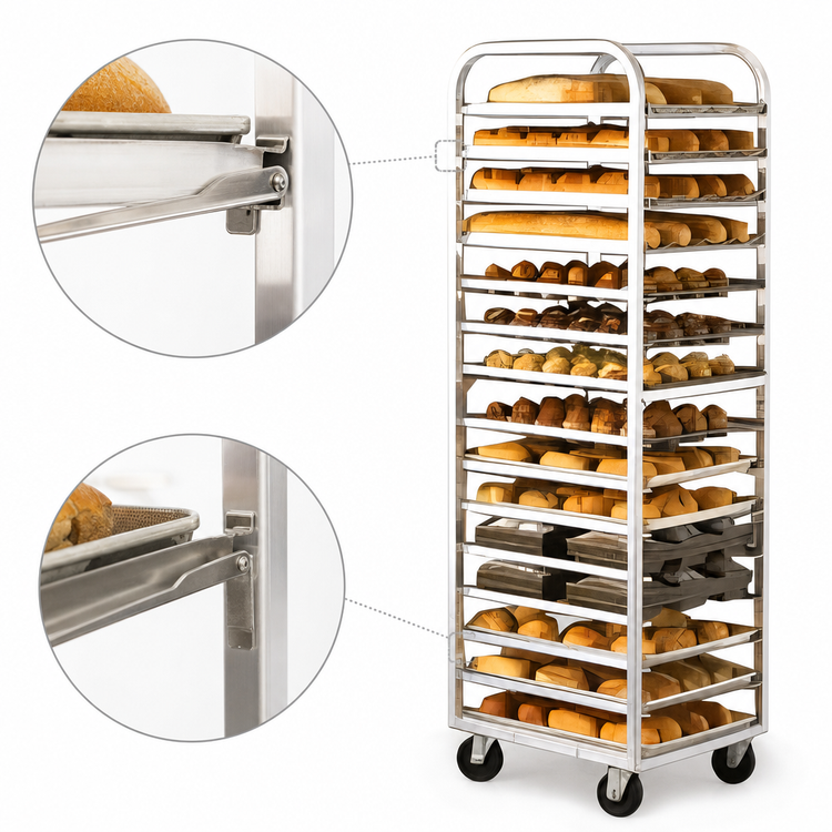 Product image #3 for Adamatic/Revent Roll-In Oven Rack, A-Style Lift, 10-Pan Capacity, Single End Load, Aluminum