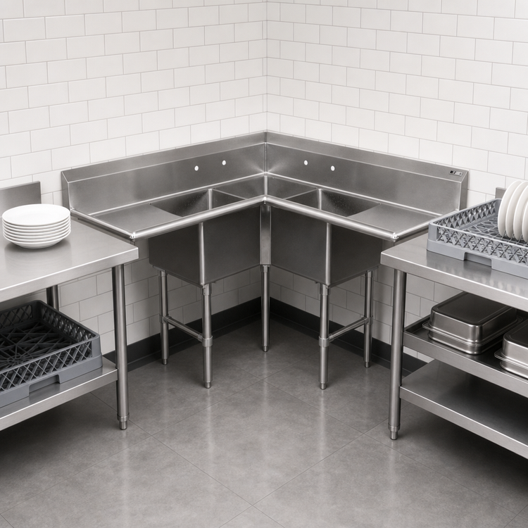 Product image #3 for John Boos Pro-Bowl 3-Compartment Corner Sink with Dual 24-Inch Drainboards