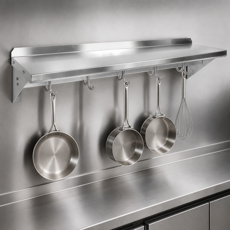 Product image #3 for John Boos Stallion 48-Inch Wall-Mount Stainless Steel Shelf with Pot Rack