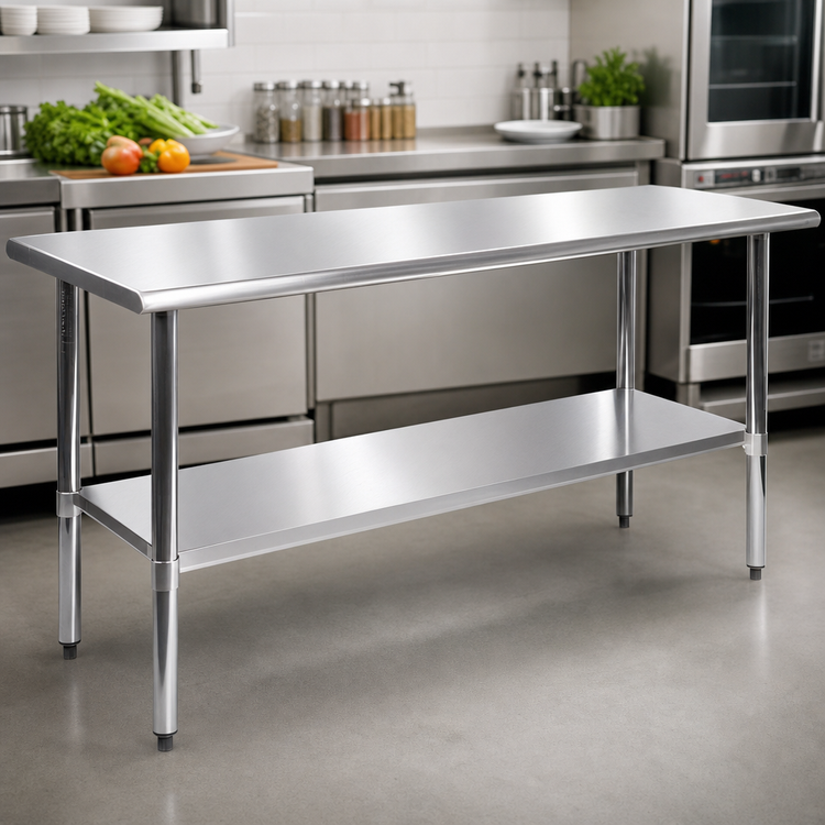 Product image #4 for 60-Inch x 24-Inch 18-Gauge Stainless Steel Prep and Work Table with Undershelf